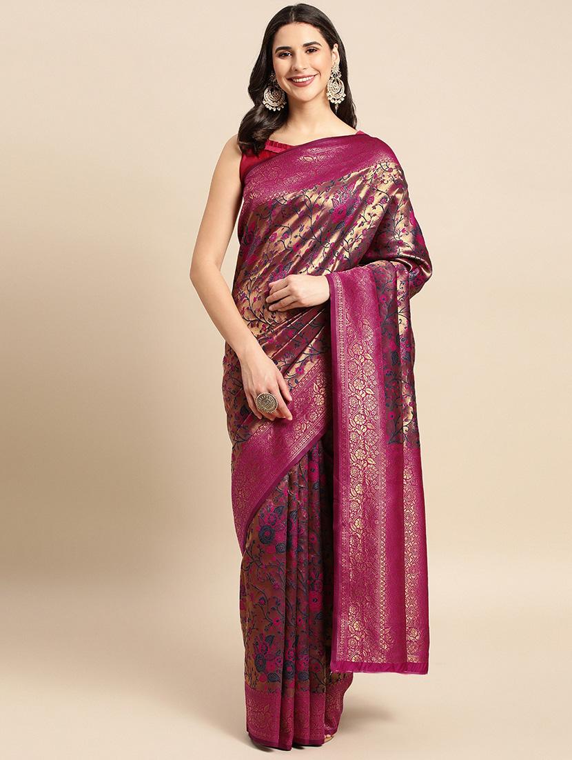 pink woven saree with blouse - 19954332 - Zoom Image - 0