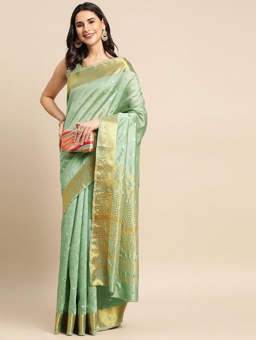 cotton fusion saree with broad zari border with blouse - 19954339 -  Standard Image - 0