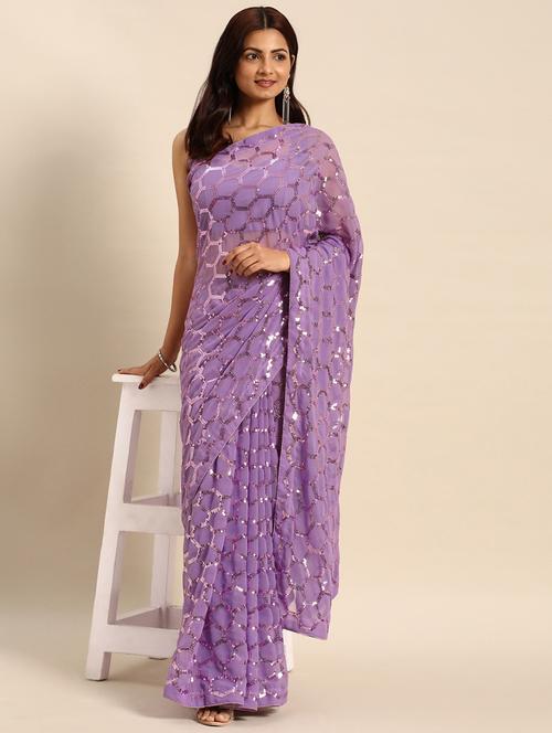 sequined embroidered saree with blouse - 19954365 - Standard Image - 0