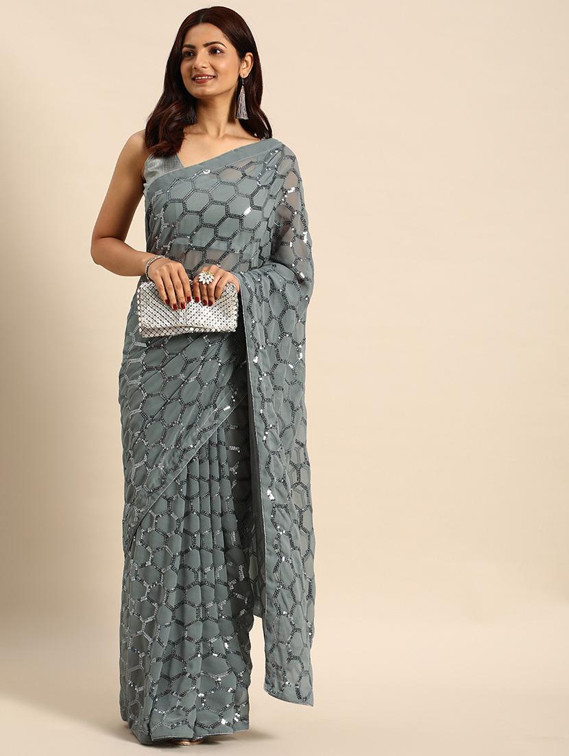 sequined embroidered saree with blouse - 19954370 - Zoom Image - 0