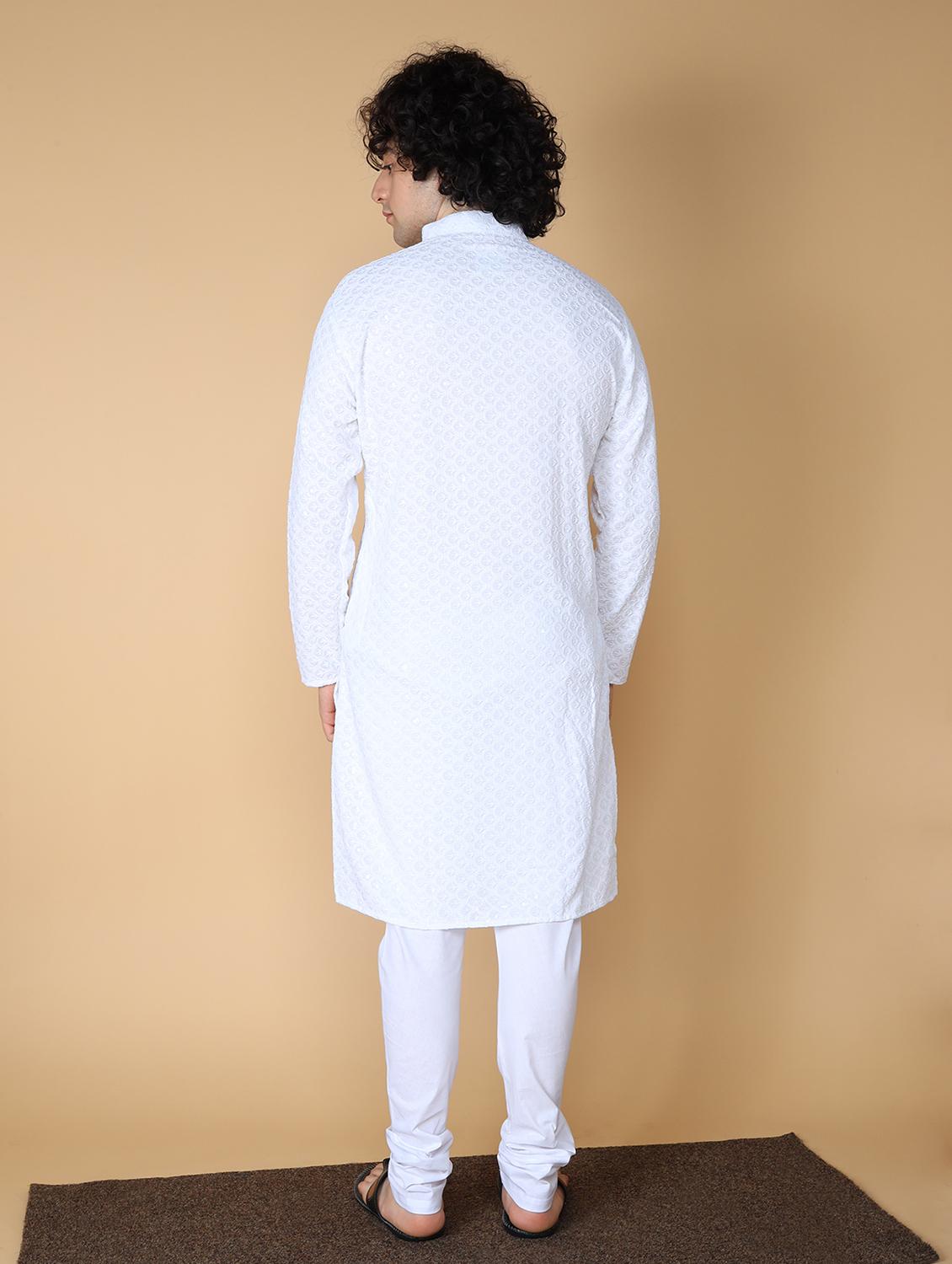 men's embroidered cotton kurta - 19954963 - Standard Image - 3