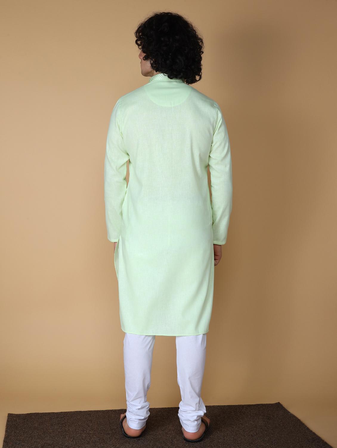 men's solid cotton long kurta - 19954971 - Standard Image - 3