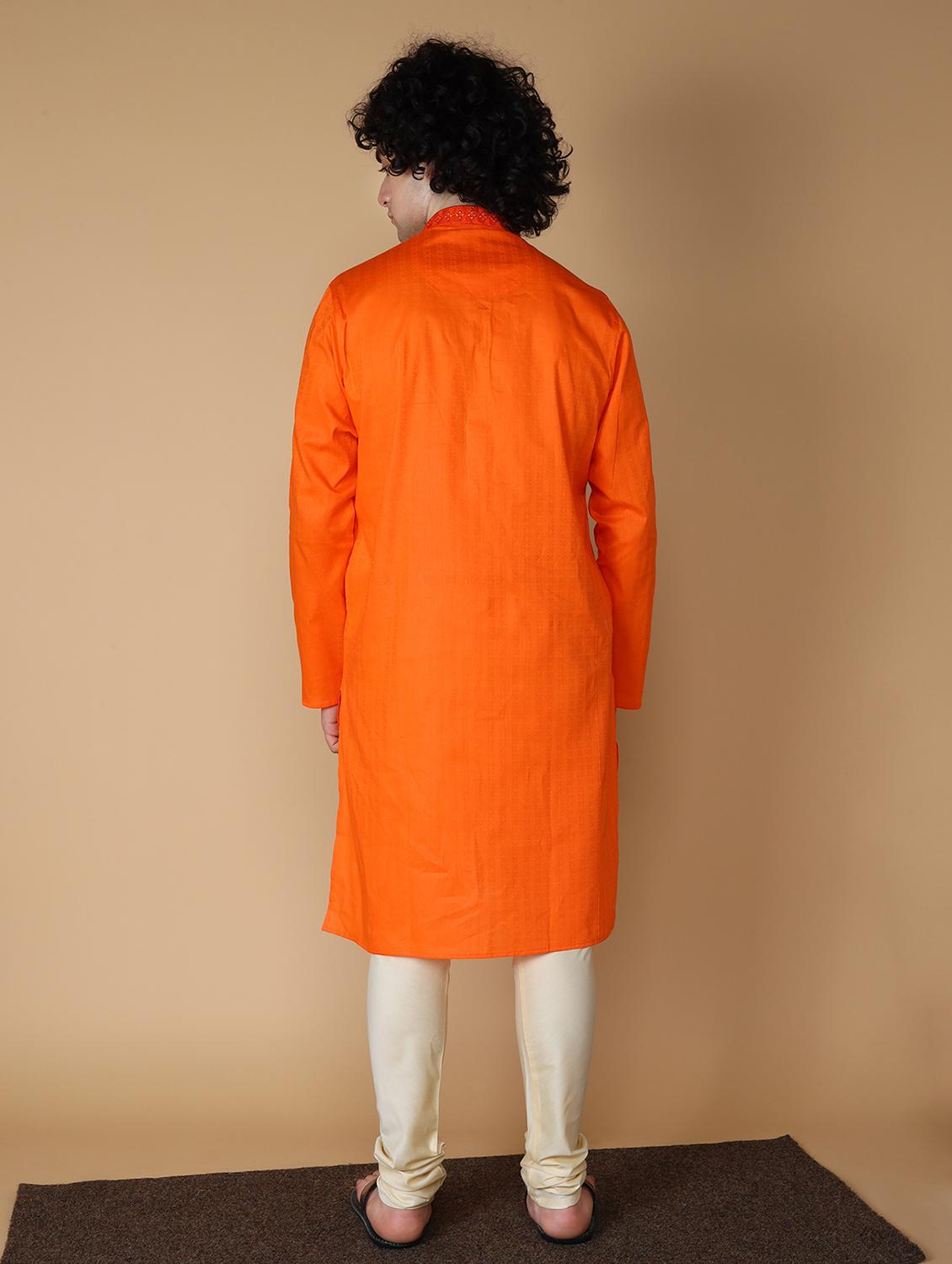 orange solid mandarin neck long kurta - 19954976 - Standard Image - 3