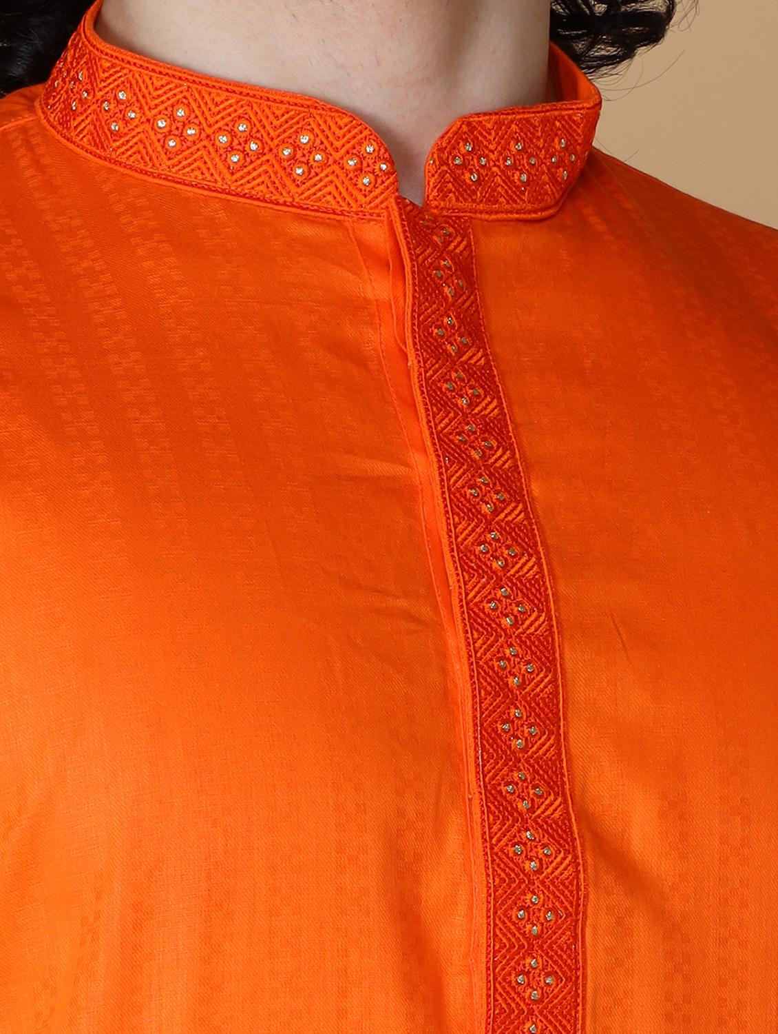 orange solid mandarin neck long kurta - 19954976 - Standard Image - 5