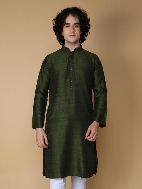 men's embroidered cotton kurta - 19954979 - Standard Image - 0
