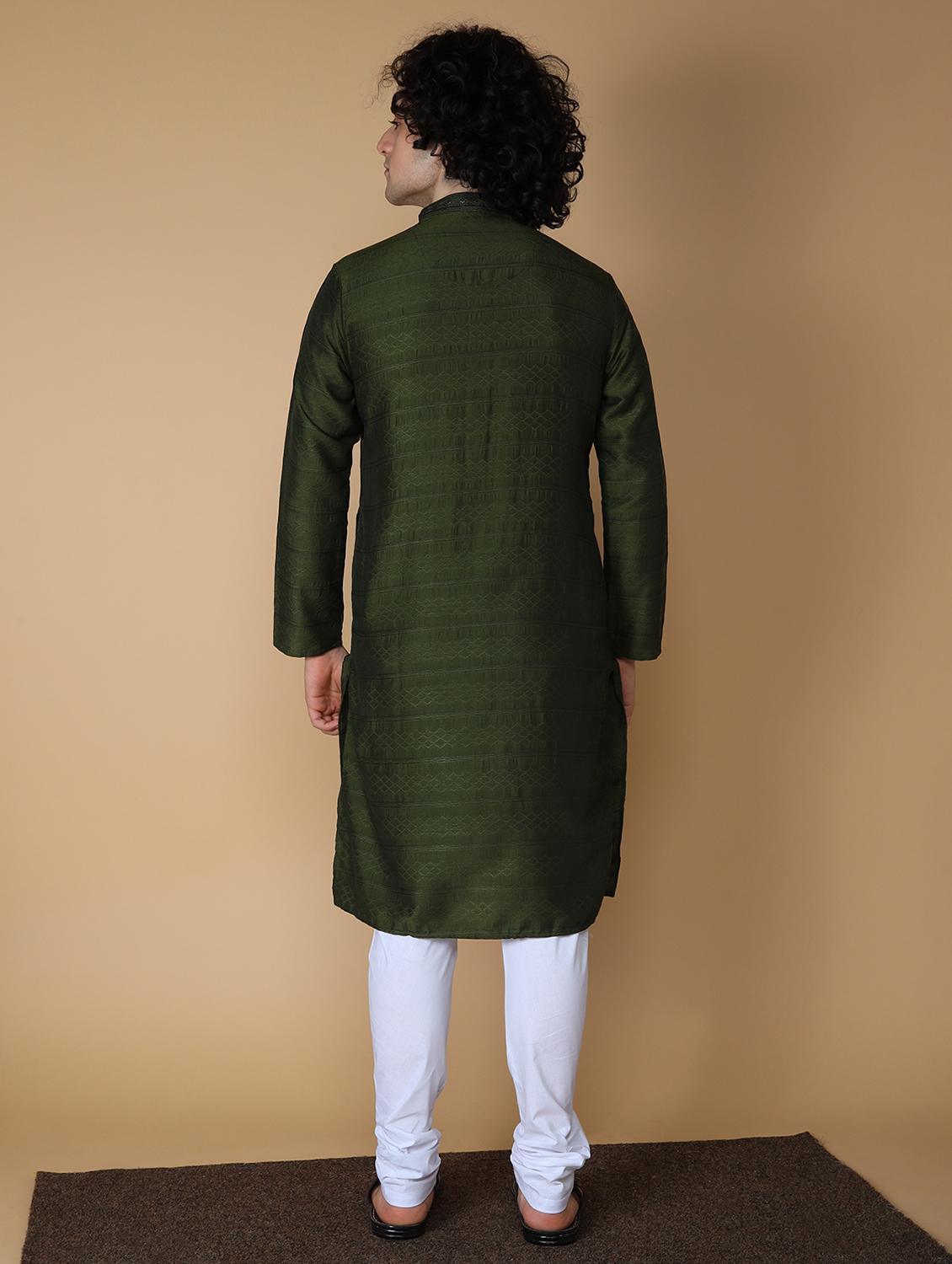 men's embroidered cotton kurta - 19954979 - Standard Image - 3