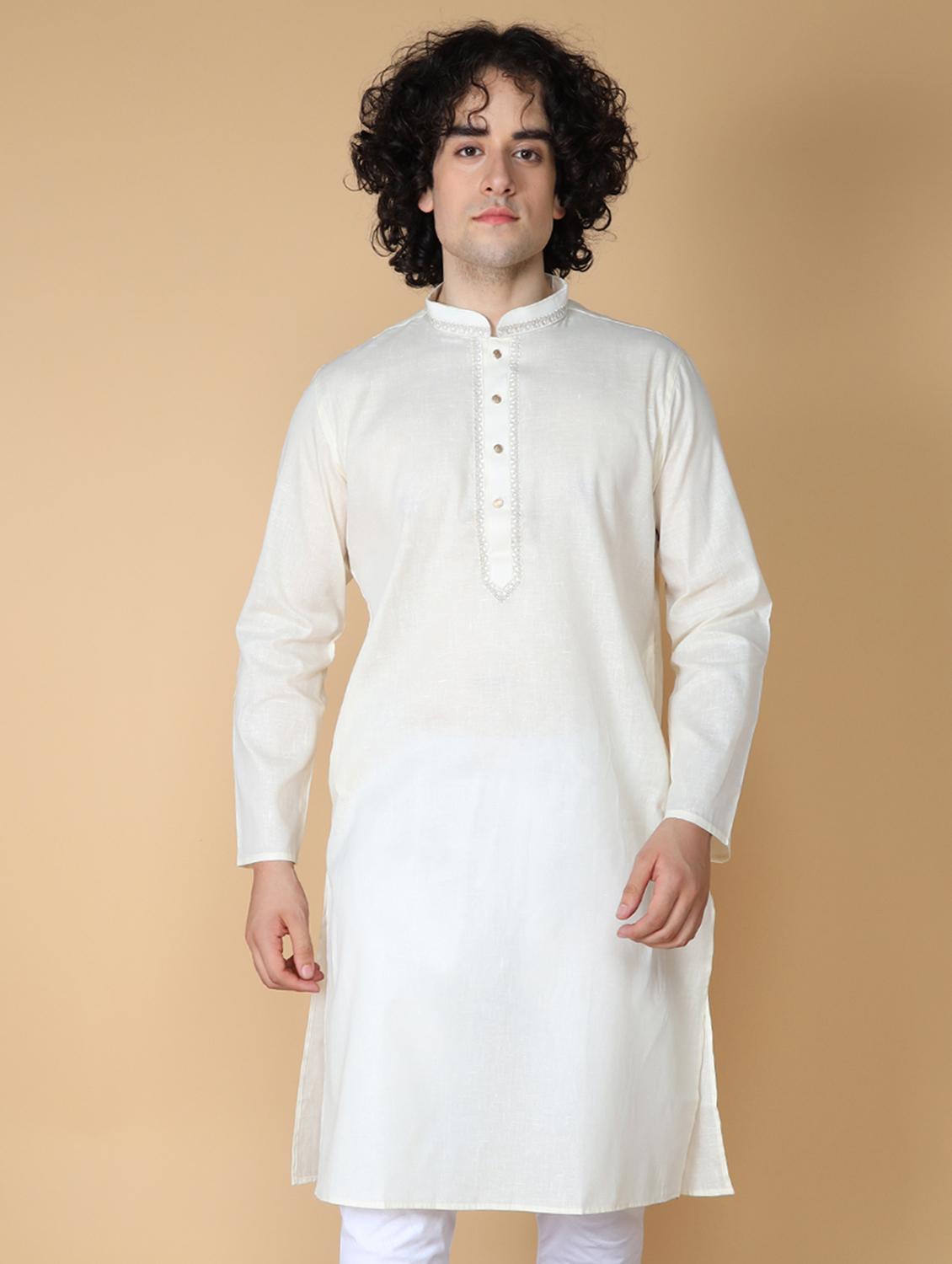 men's embroidered cotton kurta - 19954987 - Zoom Image - 0