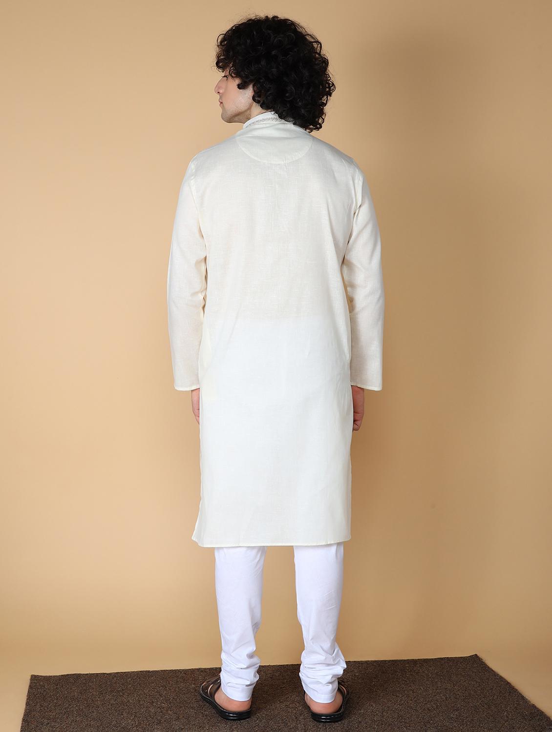 men's embroidered cotton kurta - 19954987 - Standard Image - 3