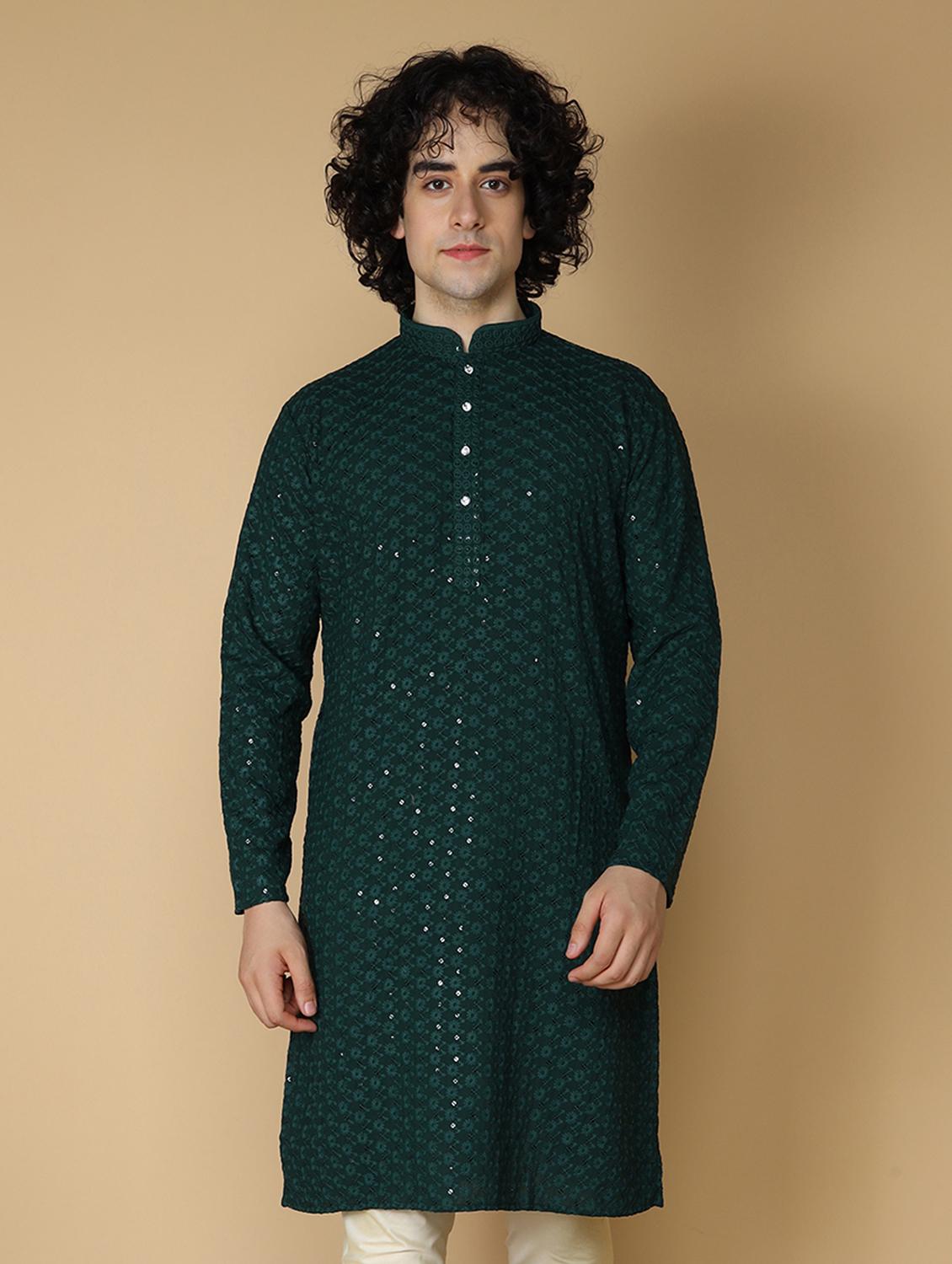 men's embroidered cotton kurta - 19955006 - Zoom Image - 0