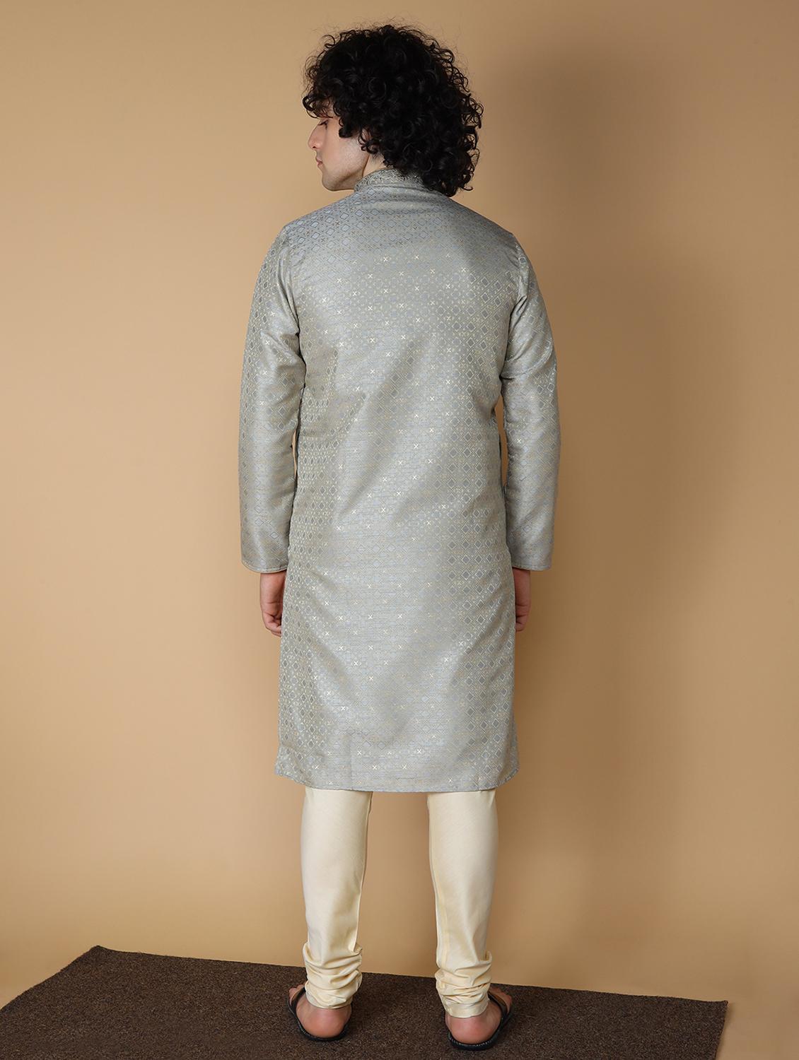 men's embroidered cotton kurta - 19955013 - Standard Image - 3