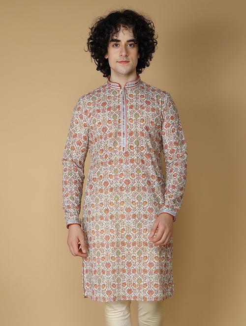 men's printed cotton kurta - 19955021 - Standard Image - 0