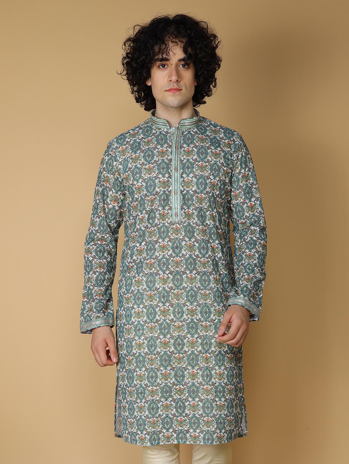men's embroidered cotton kurta - 19955024 -  Zoom Image - 0