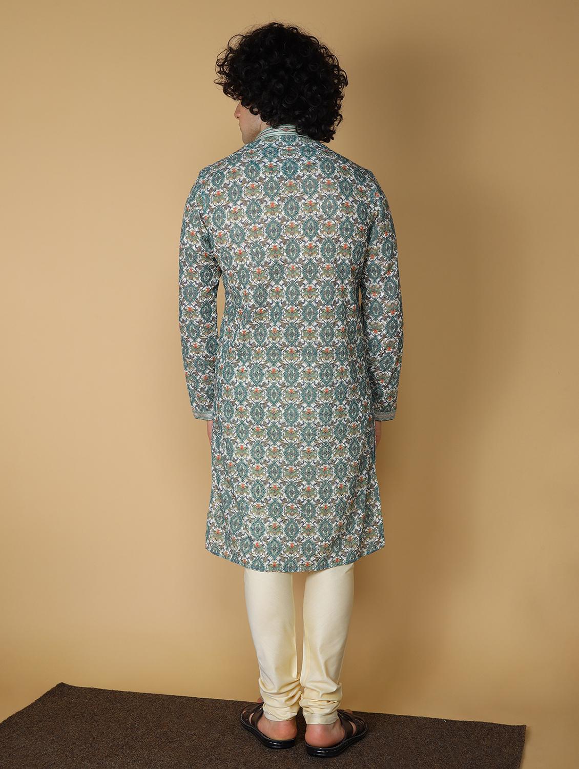 men's embroidered cotton kurta - 19955024 - Standard Image - 3