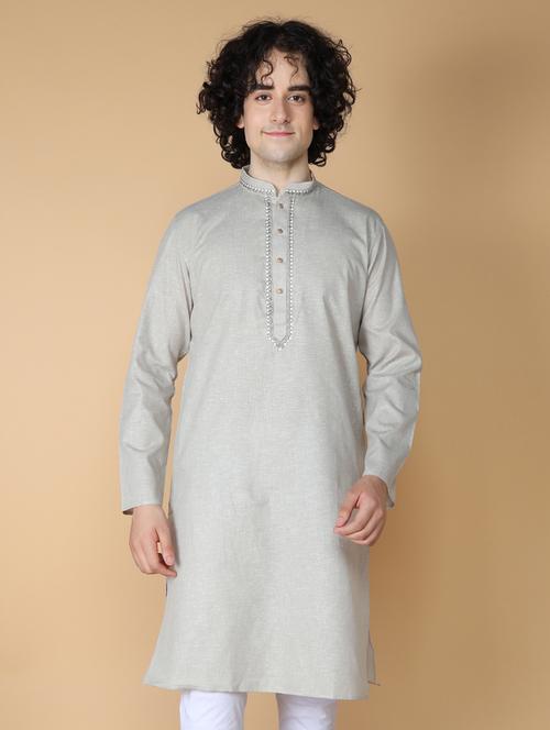 men's embroidered cotton kurta - 19955025 - Standard Image - 0
