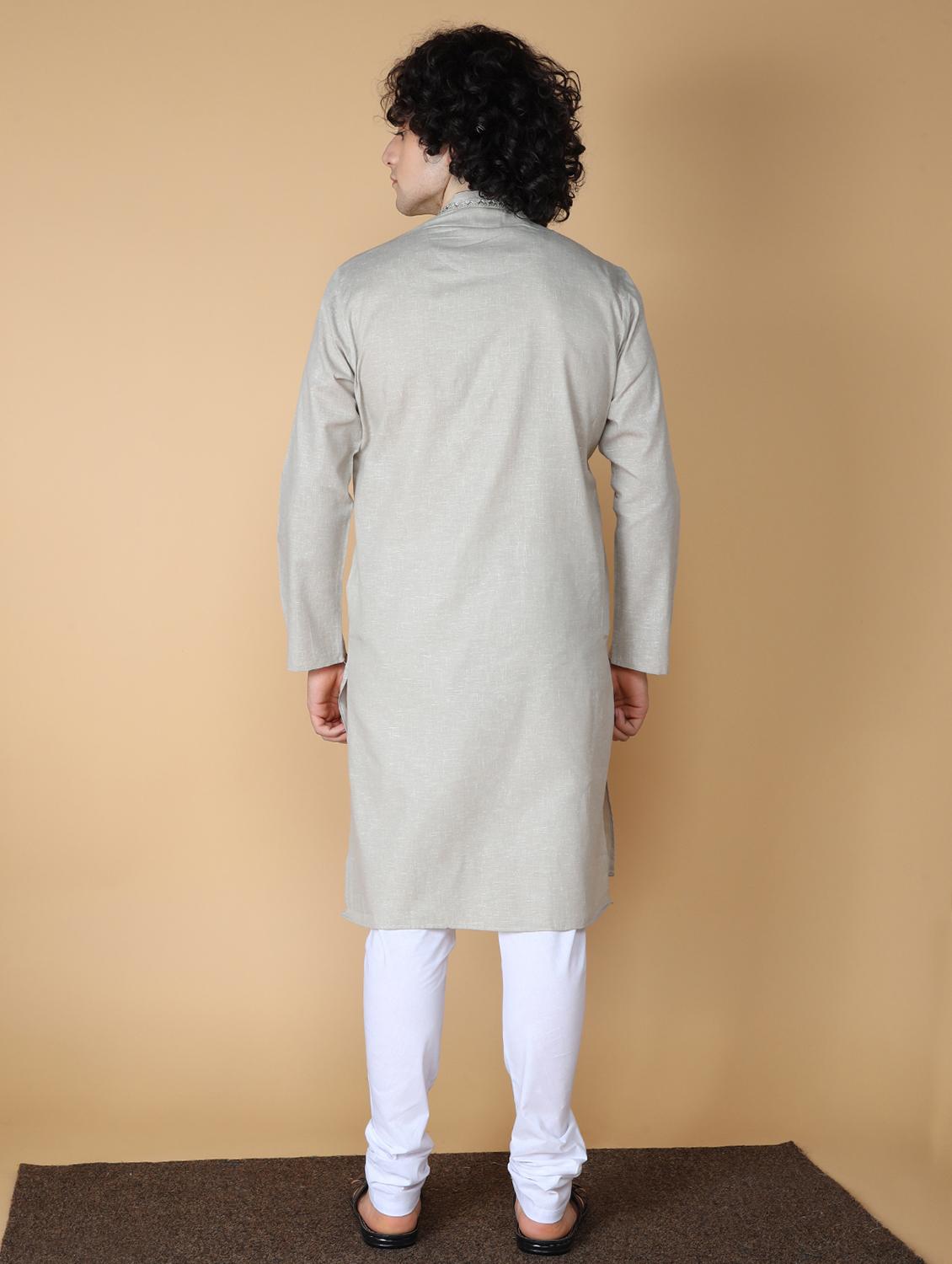 men's embroidered cotton kurta - 19955025 - Standard Image - 3