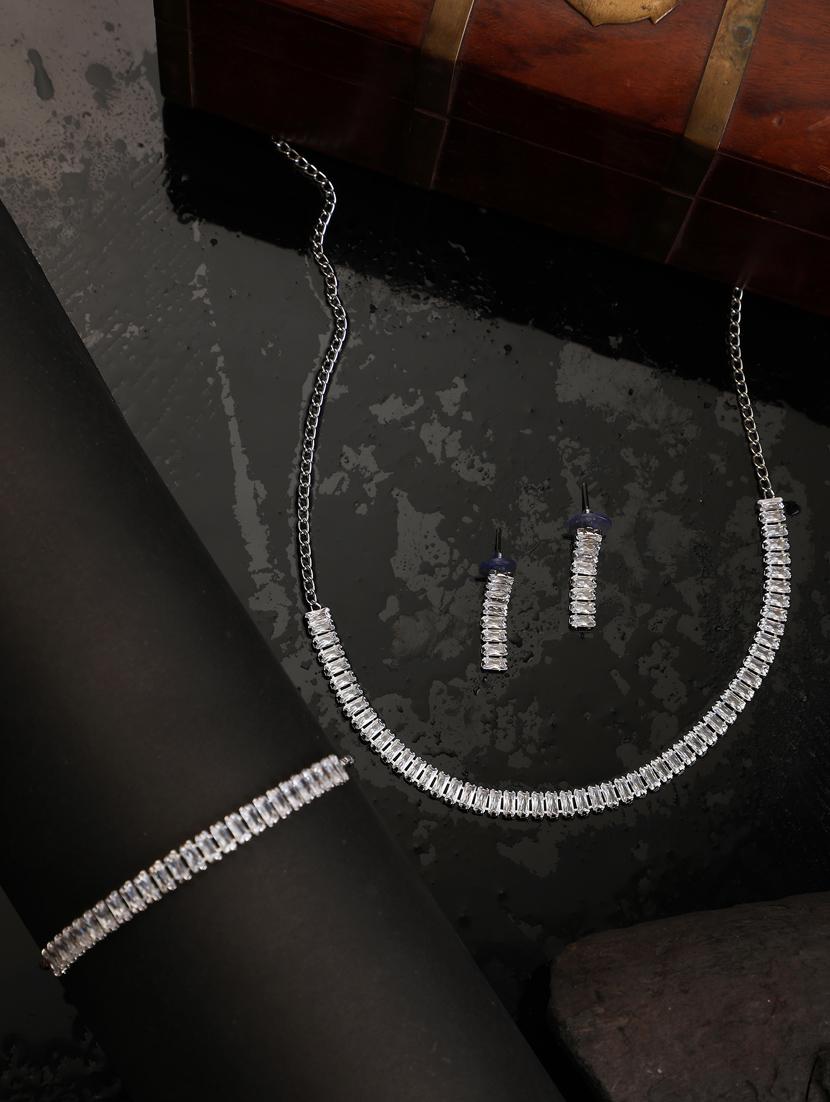 silver metal necklace and earring combo - 19955246 - Zoom Image - 0