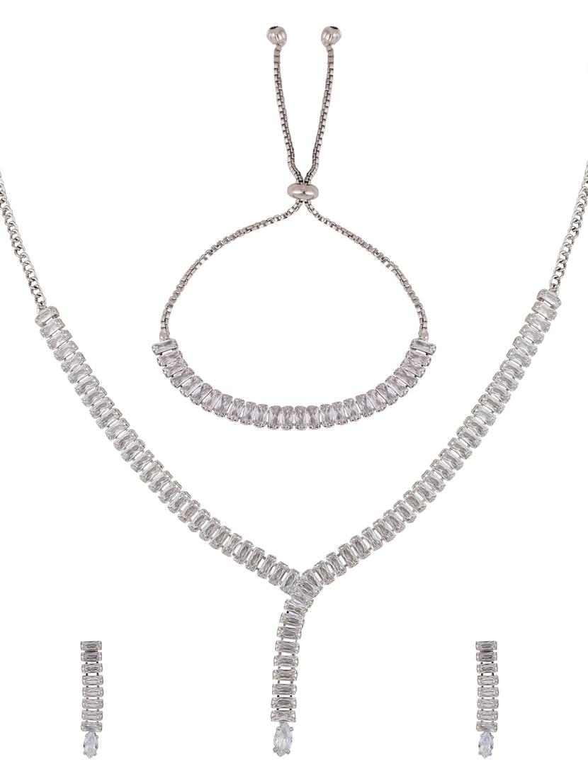 silver metal necklace and earring combo - 19955247 - Zoom Image - 0
