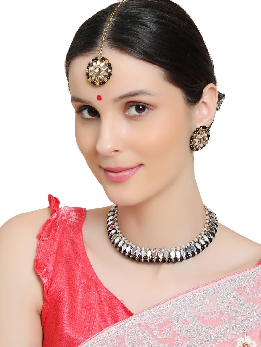 black gold plated necklace and earring combo - 19955248 - Standard Image - 5