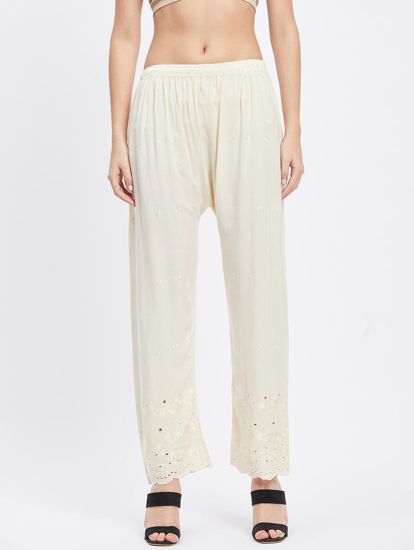 off-white embroidered straight palazzo - 19955295 - Zoom Image - 0