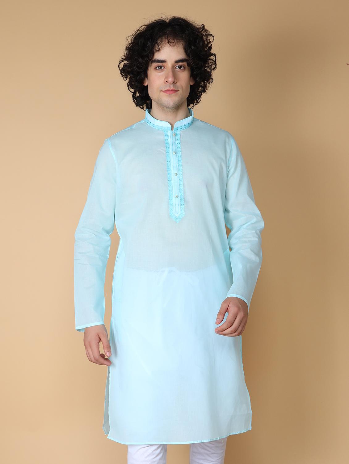sky blue embroidered kurta pyjama set - 19955343 - Standard Image - 3