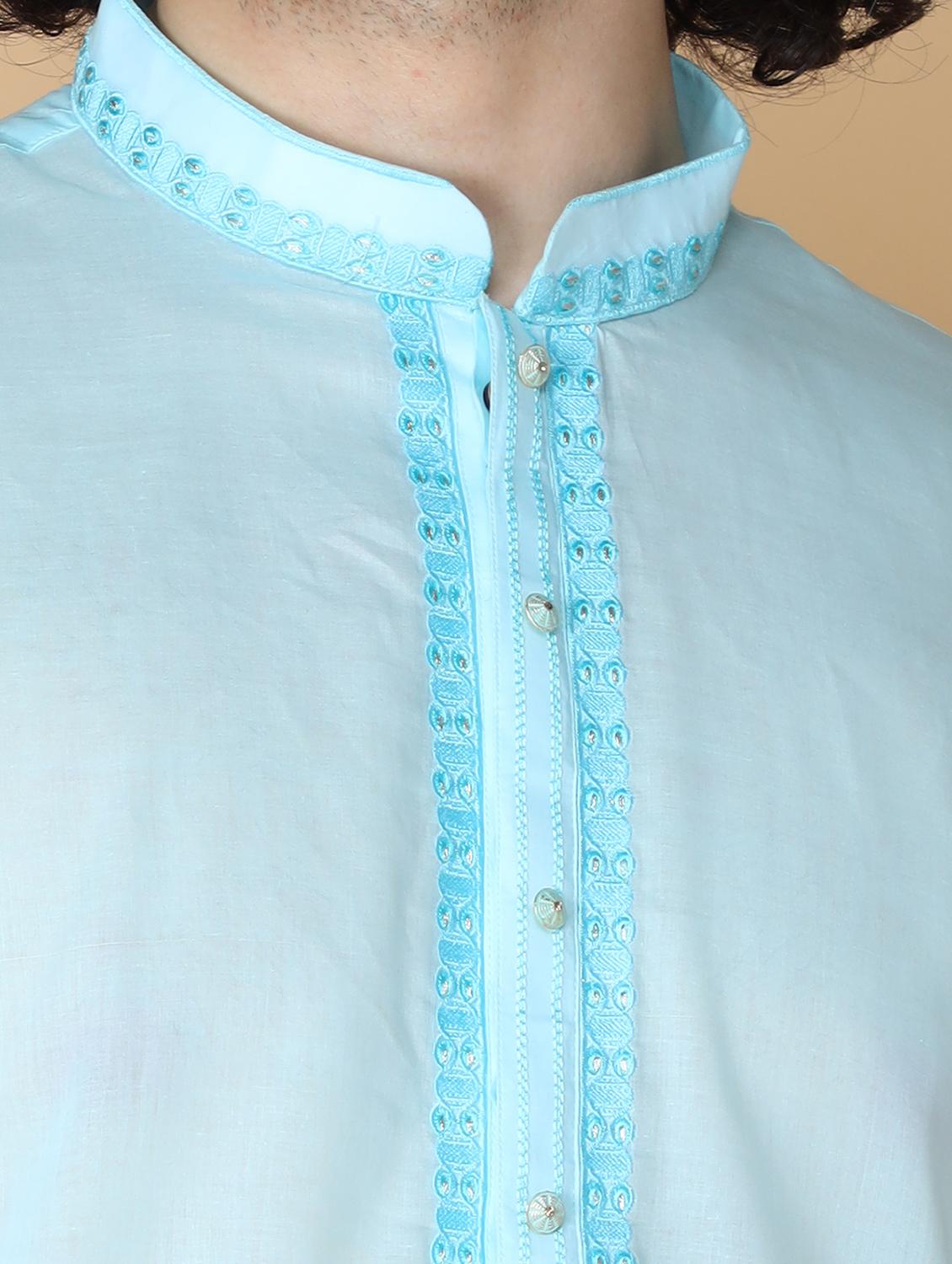 sky blue embroidered kurta pyjama set - 19955343 - Standard Image - 5