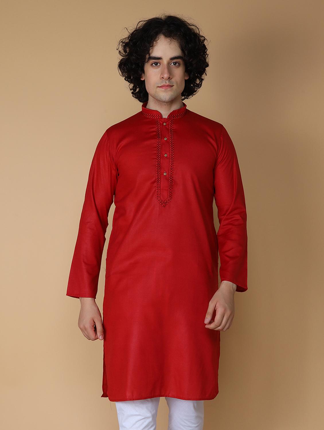 red embroidered kurta pyjama set - 19955346 - Standard Image - 3