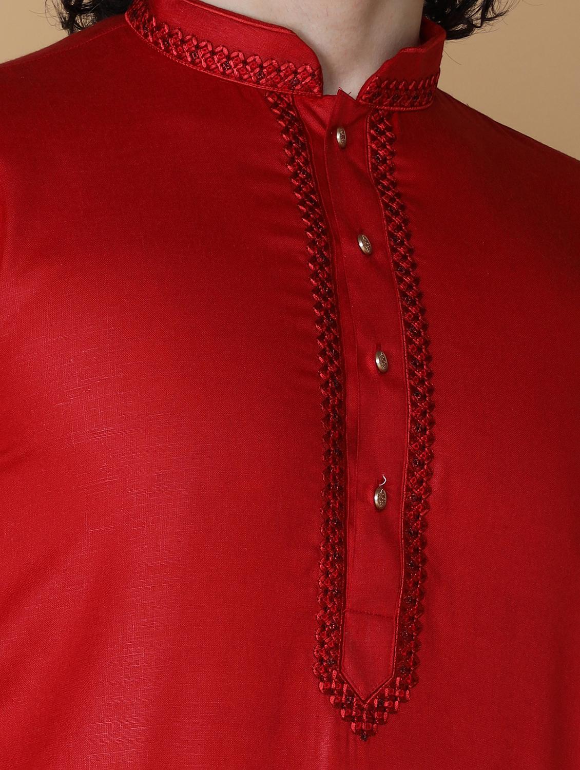 red embroidered kurta pyjama set - 19955346 - Standard Image - 5