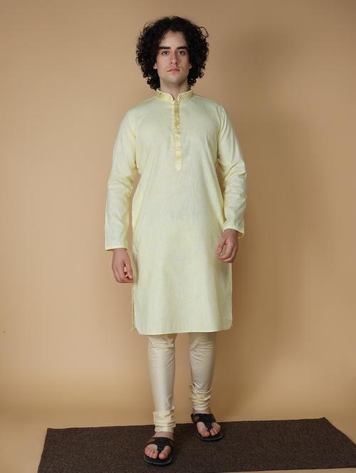 lemon yellow embroidered kurta pyjama set - 19955349 - Standard Image - 0