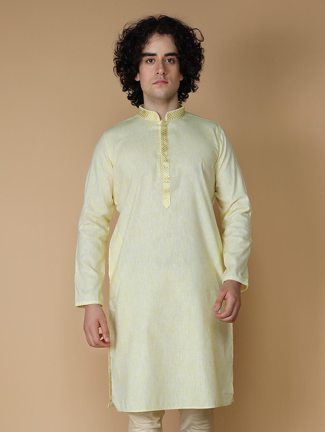 lemon yellow embroidered kurta pyjama set - 19955349 - Standard Image - 3