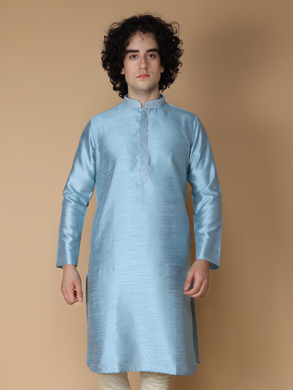 topez blue embroidered kurta pyjama set - 19955352 - Standard Image - 3
