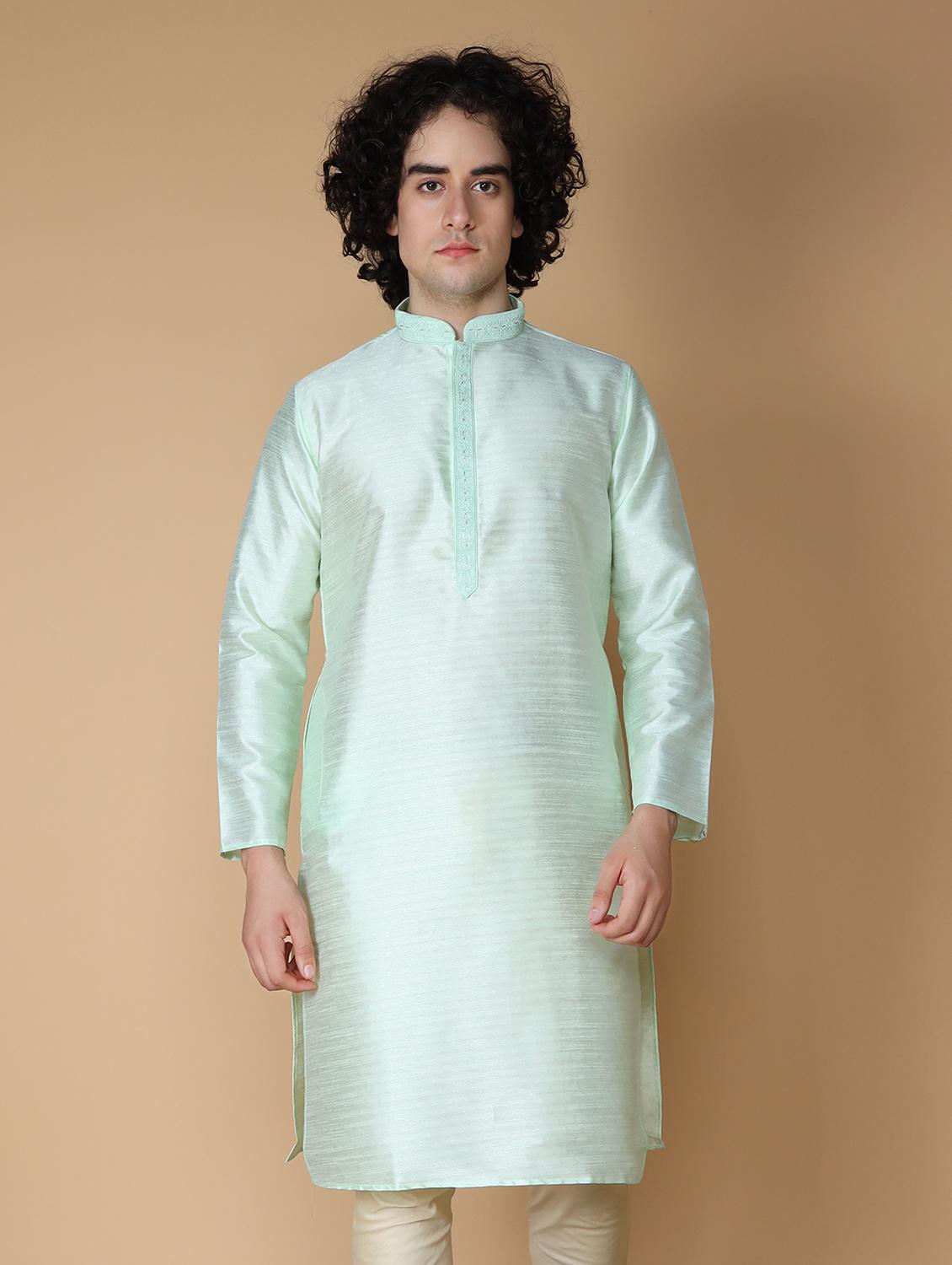 light green embroidered kurta pyjama set - 19955353 - Standard Image - 3