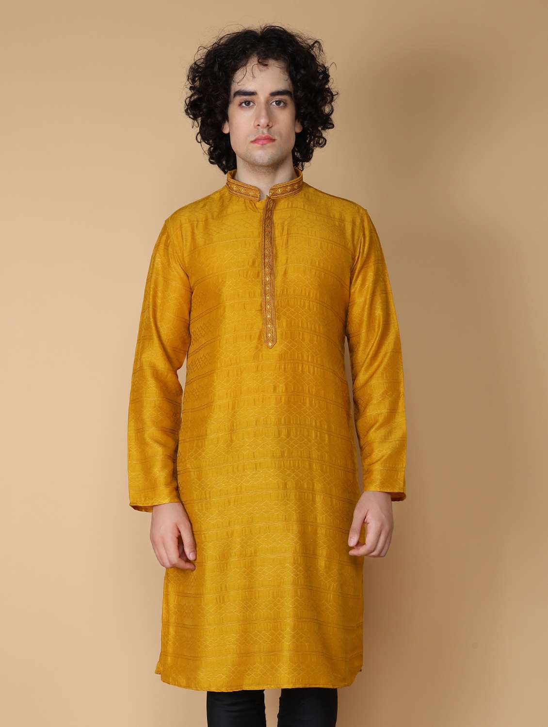 mustard embroidered kurta pyjama set - 19955358 -  Standard Image - 3