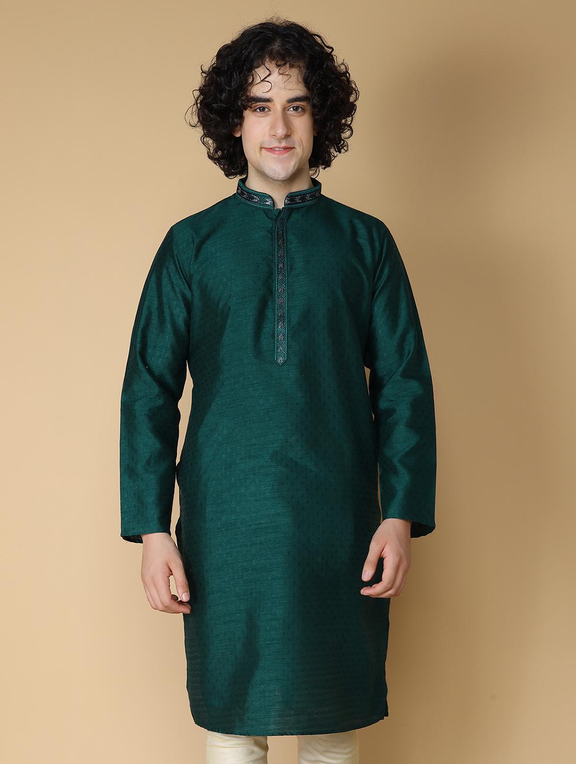 dark green embroidered kurta pyjama set - 19955375 - Standard Image - 3