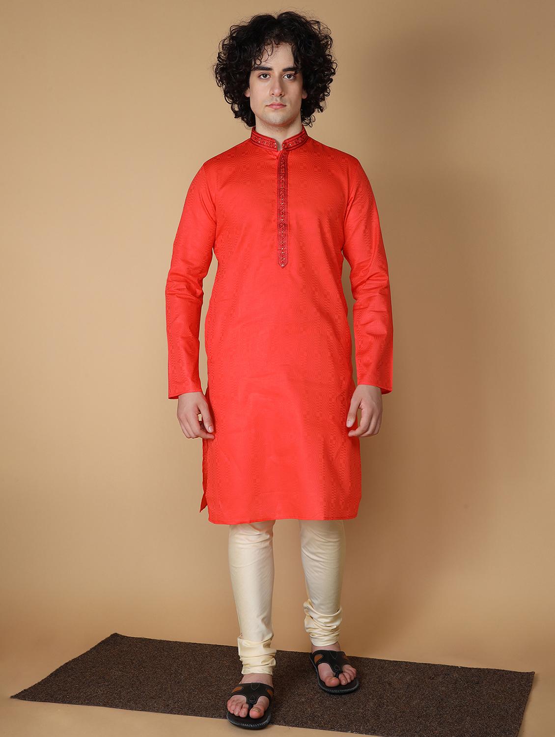 red embroidered kurta pyjama set - 19955392 -  Zoom Image - 0