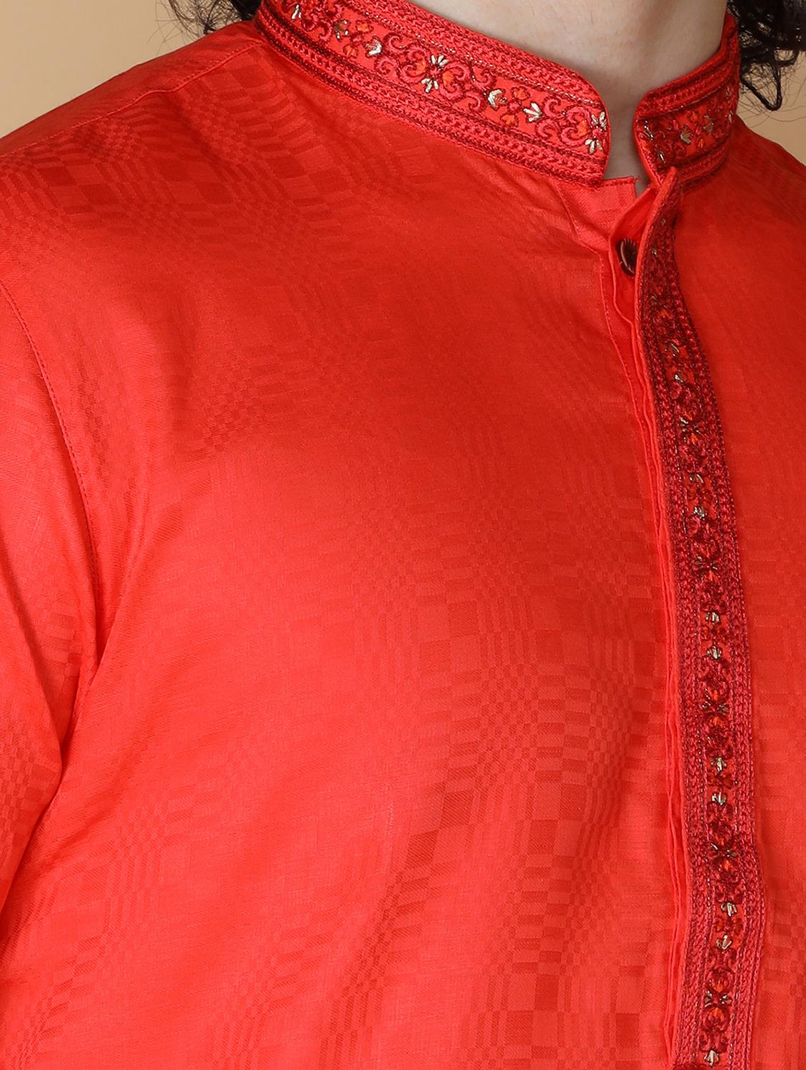 red embroidered kurta pyjama set - 19955392 - Standard Image - 5