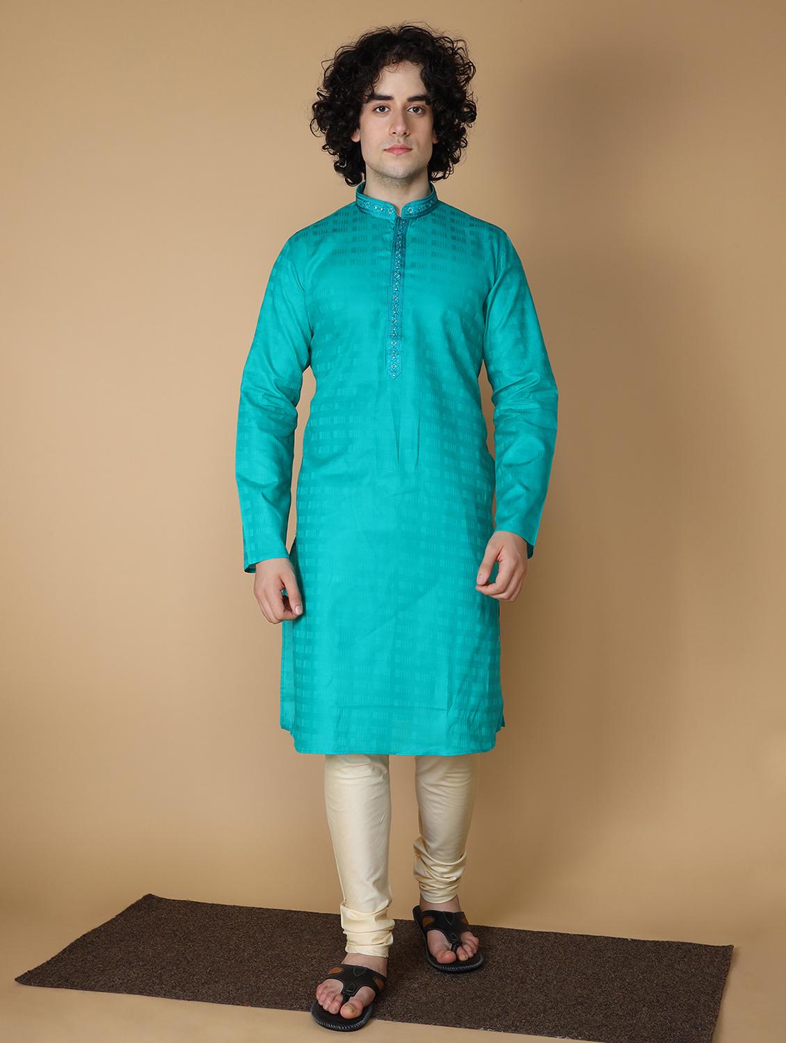 turquoise embroidered kurta pyjama set - 19955393 - Zoom Image - 0