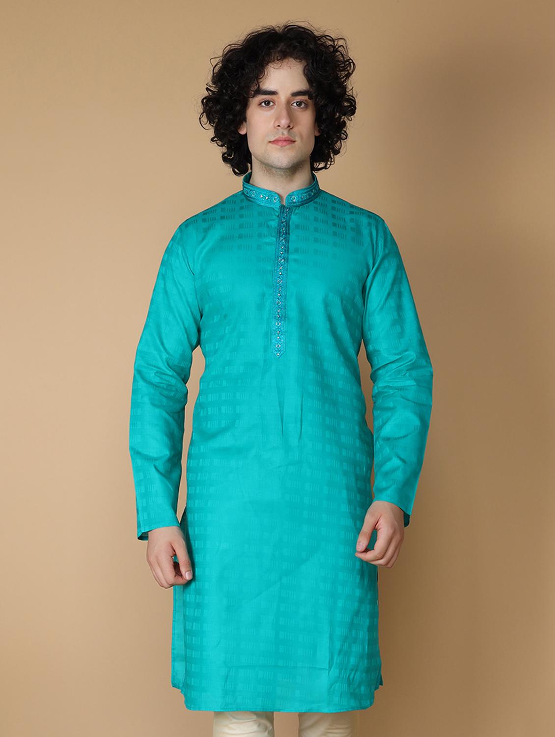 turquoise embroidered kurta pyjama set - 19955393 - Standard Image - 3