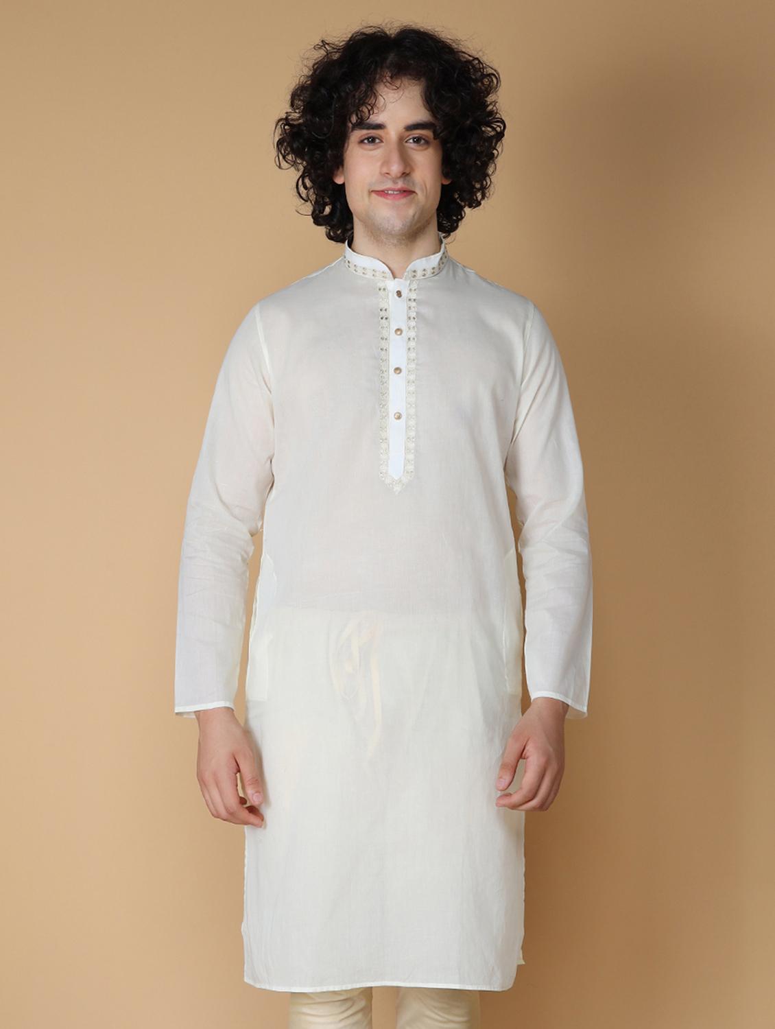off-white embroidered kurta pyjama set - 19955396 - Standard Image - 3