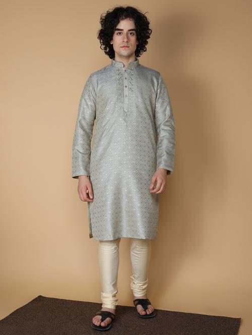 grey embroidered kurta pyjama set - 19955398 -  Standard Image - 0