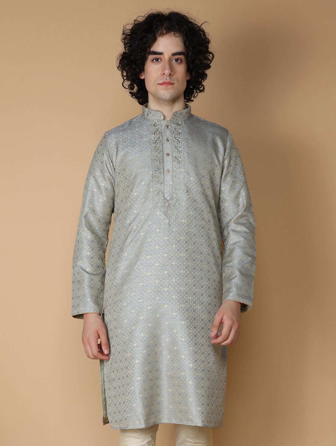 grey embroidered kurta pyjama set - 19955398 - Standard Image - 3