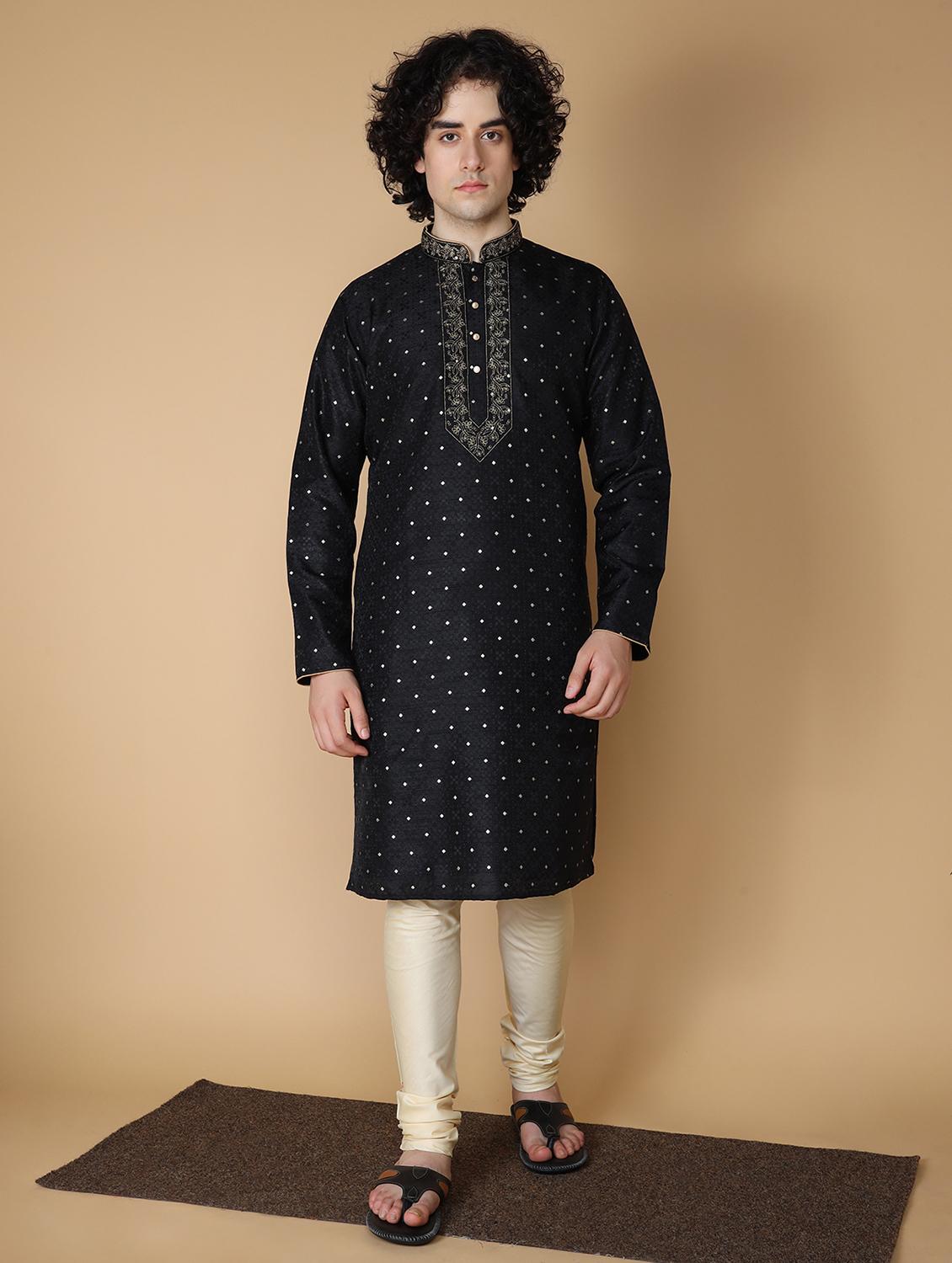 black embroidered kurta pyjama set - 19955400 -  Zoom Image - 0