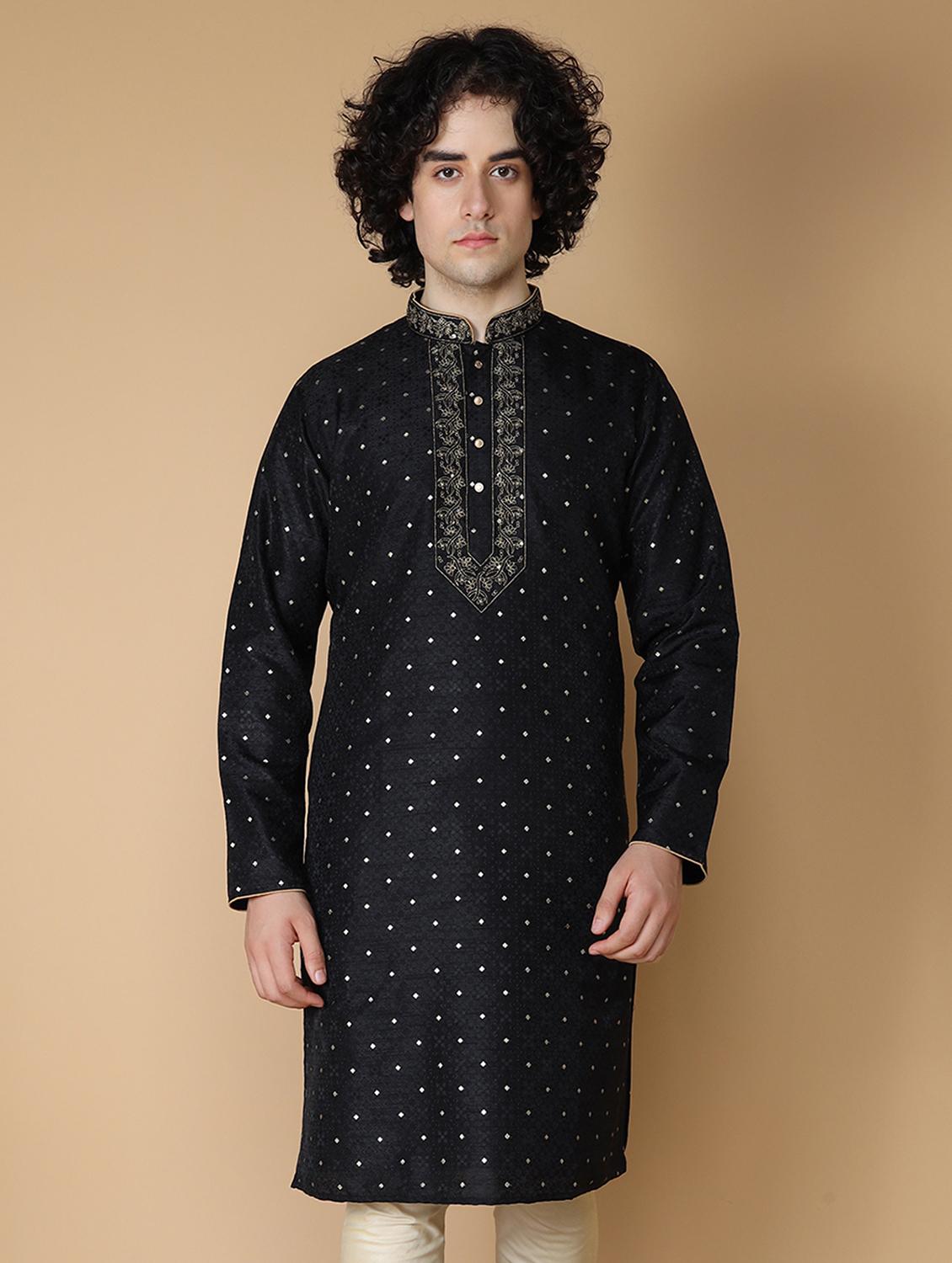black embroidered kurta pyjama set - 19955400 - Standard Image - 3