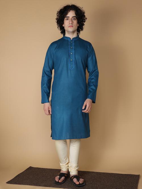 blue embroidered kurta pyjama set - 19955401 - Standard Image - 0