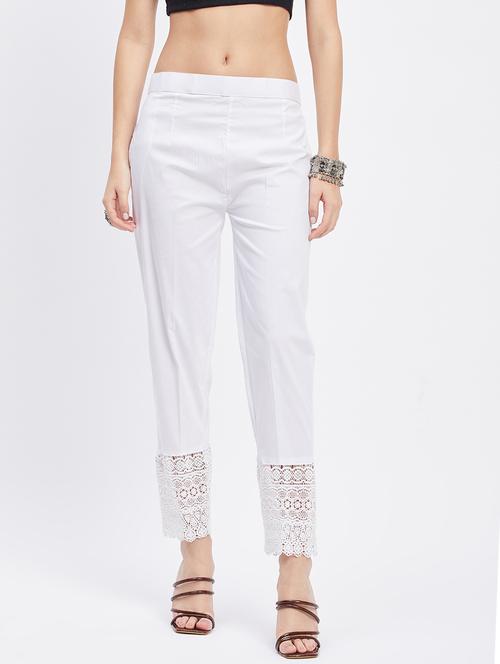 white solid mid rise ankle length trouser - 19956185 -  Standard Image - 0