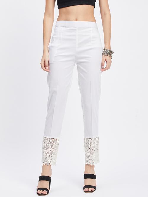 white solid mid rise ankle length trouser - 19956186 -  Standard Image - 0