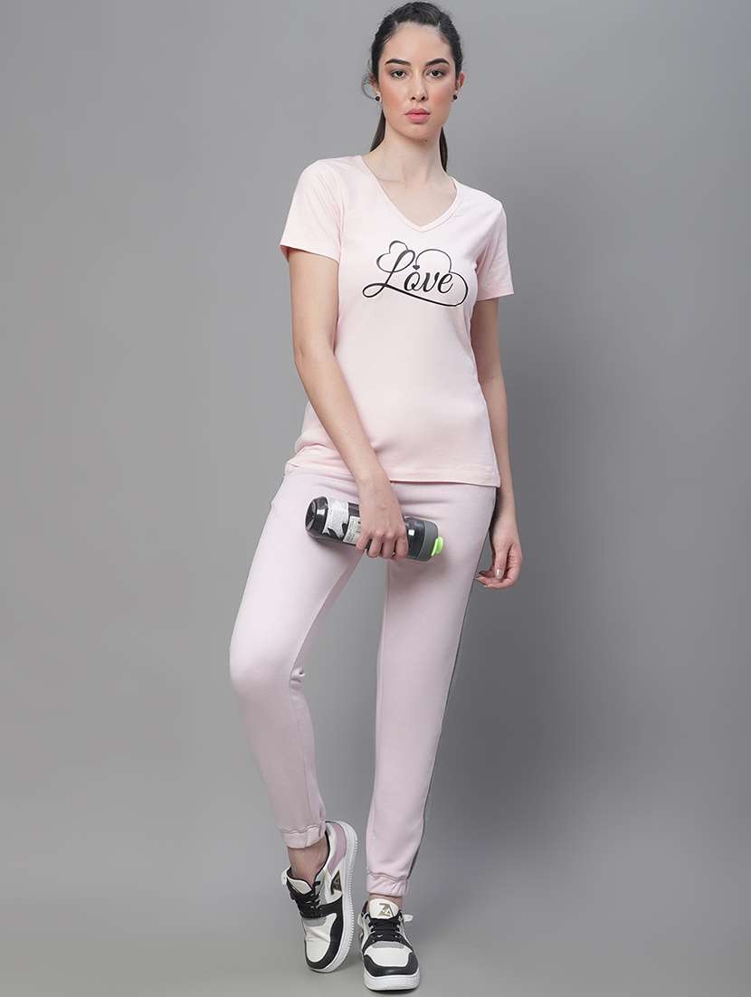 Pink Cotton Blend Track Pants - 19956652 -  Standard Image - 3