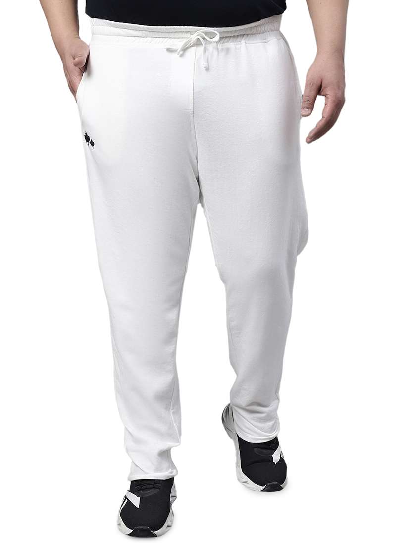 solid cotton blend full length track pant
