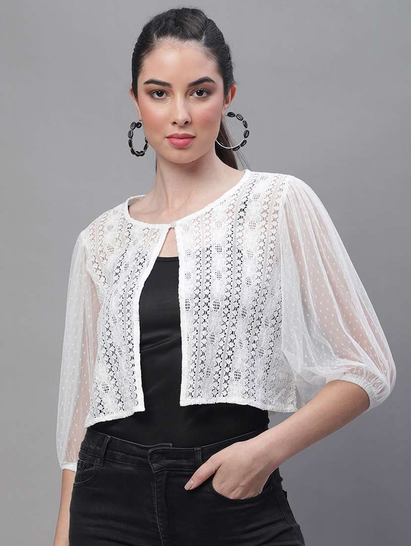 white lace three quater sleeves shrug 