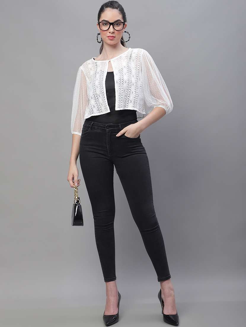white lace three quater sleeves shrug  - 19956913 -  Standard Image - 3