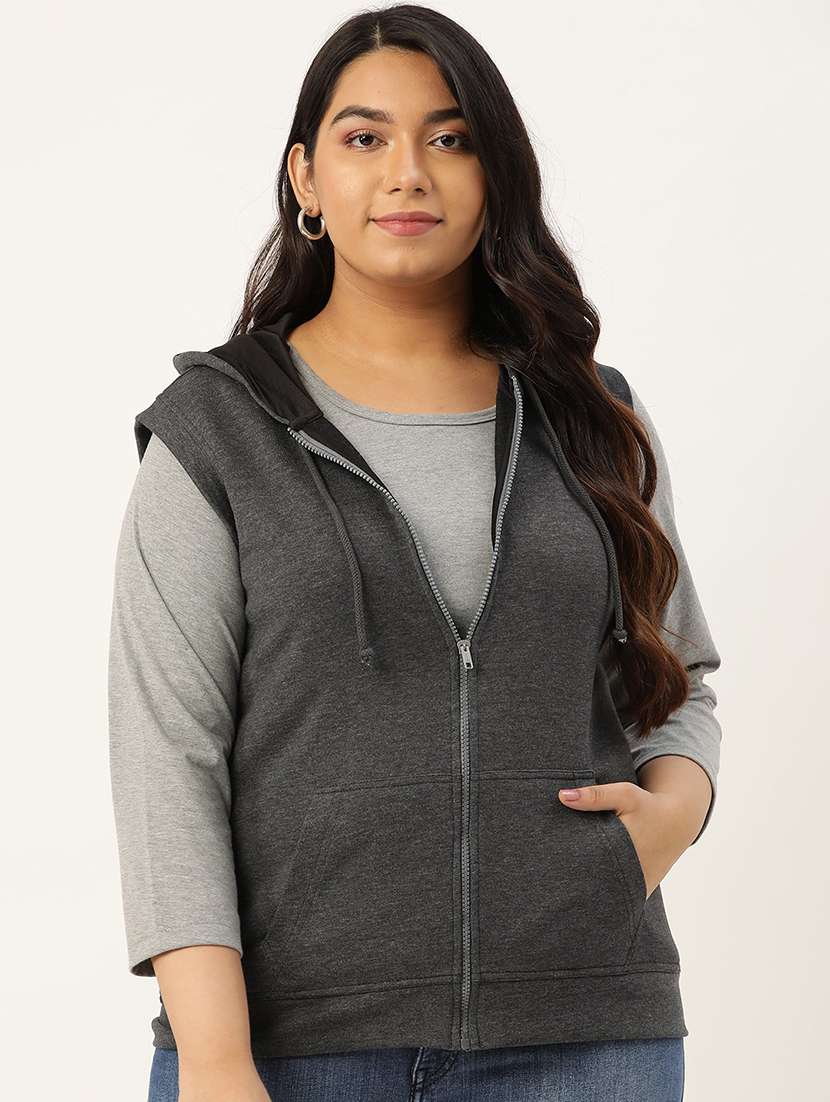 women plain hooded plus size sweatshirt